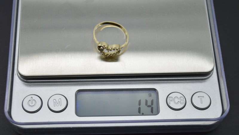 Real 10K Solid Yellow Gold Shiny Double Heart CZ Charm Ring 1.4gr All Sizes