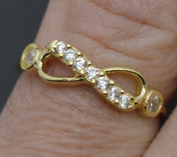 Real 10K Solid Yellow Gold CZ Textured Shiny Infinity Charm Ring 1.2gr All Sizes