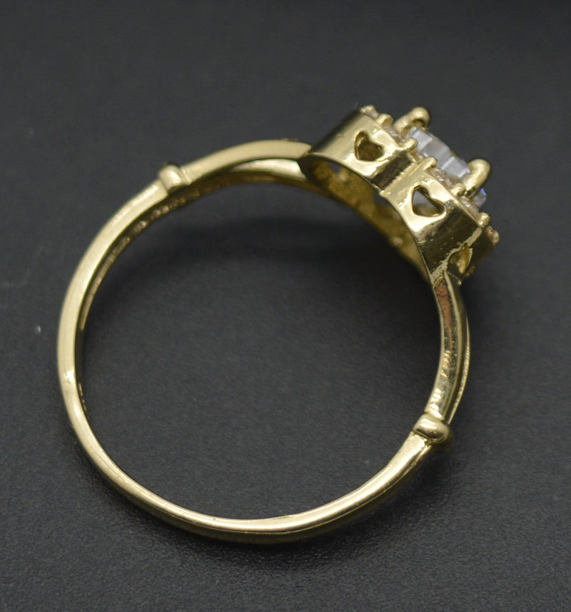 Real 10K Solid Yellow Gold Shiny CZ Texture Heart Charm Ring 2.1gr All Sizes