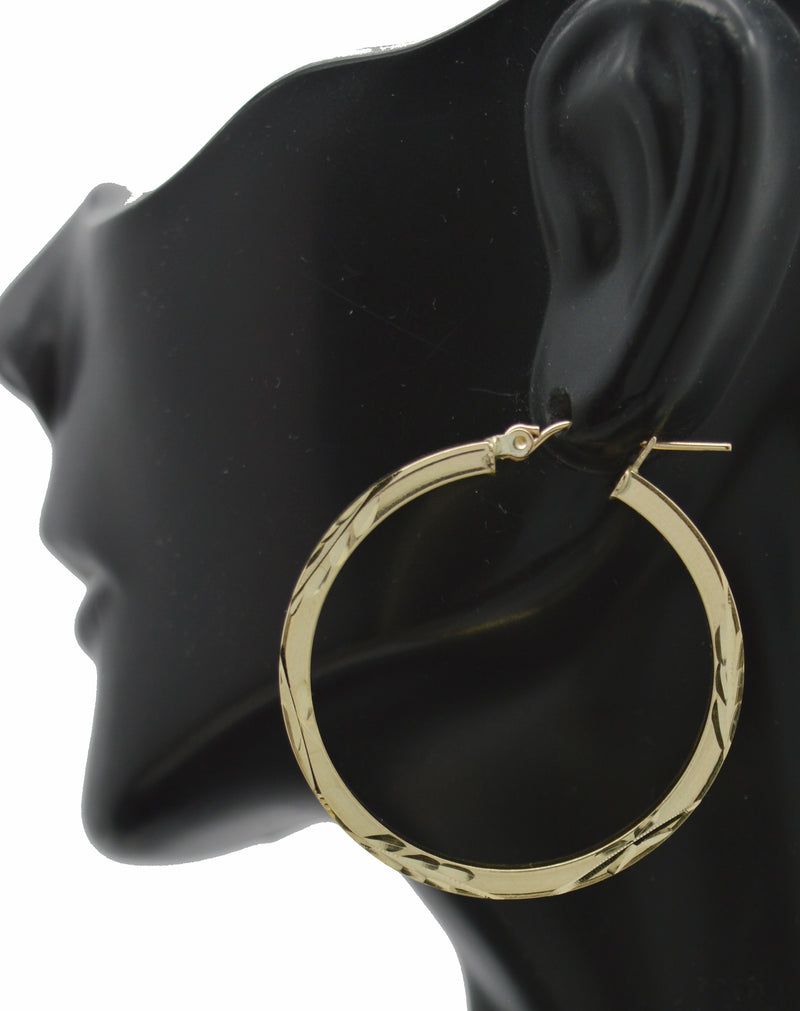 Real 10k Yellow Solid Gold Shiny Diamond Cut Big Large Hoop Earrings 2.7 gr