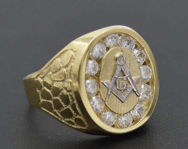 Real 10K Solid Yellow Gold 19mm CZ Master Freemason Masonic Ring 7.0gr ALL Sizes.jpg