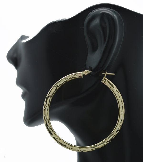 Real 10k Yellow Solid Gold Shiny Big Large Diamond Cut Hoop Earrings 45mm 2.8gr