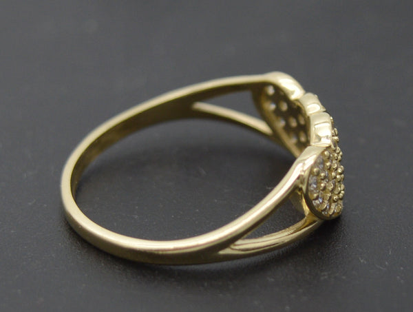 Real 10K Solid Yellow Gold Double Heart Shiny CZ Charm Ring 1.7gr All Sizes