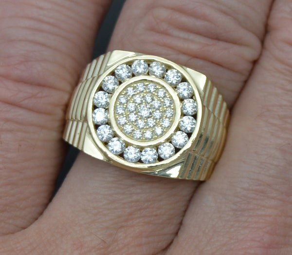 Real Solid 10K Yellow Gold 16mm Round Micro Pave Charm CZ Ring 6.1gr ALL Sizes