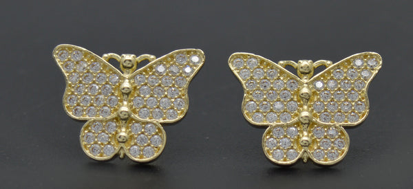 Real 10K Solid Yellow Gold 17.5mm Women Butterfly Pavé CZ Stud Earrings 3.4gr.jpg