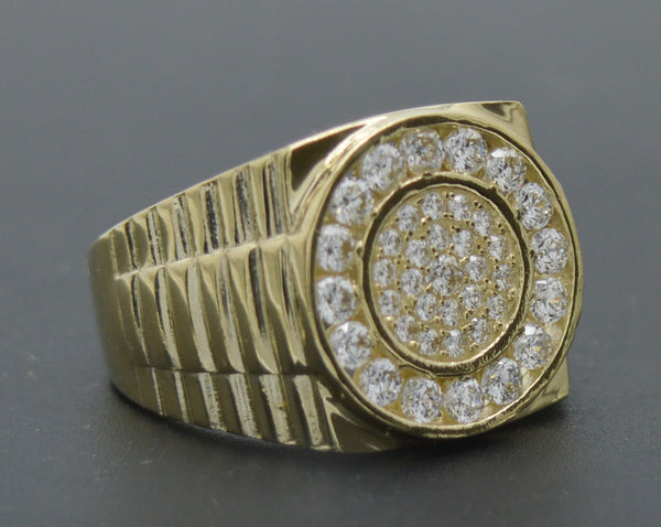 Real Solid 10K Yellow Gold 16mm Round Micro Pave Charm CZ Ring 6.1gr ALL Sizes