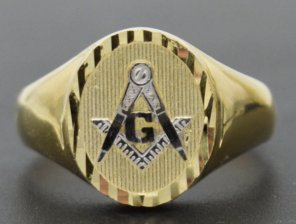 Real Solid 10K Yellow Gold 15mm Master Freemason Masonic Ring 3.9gr ALL Sizes