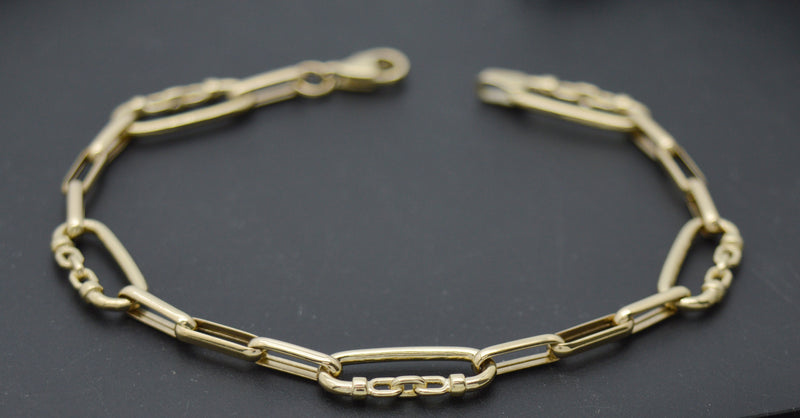 Real 14K Yellow Solid Gold Shiny 7" Paperclip Charm Linked Chain Bracelet 6.2gr