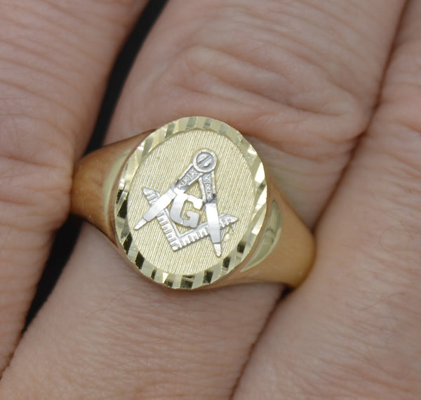 Real Solid 10K Yellow Gold 15mm Master Freemason Masonic Ring 3.9gr ALL Sizes