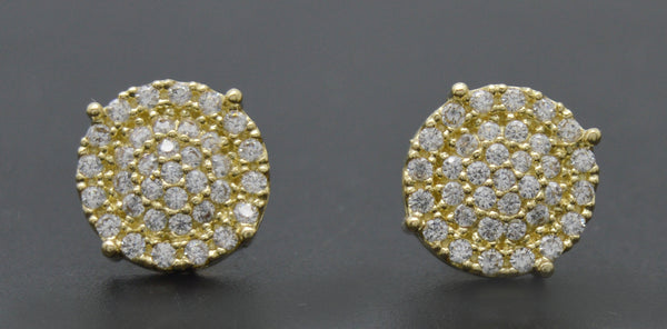 Real 10K Solid Yellow Gold 11.1mm Men's Halo Round Cut CZ Stud Earrings 3.5gr.jpg