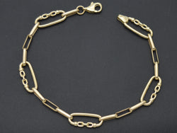 Real 14K Yellow Solid Gold Shiny 7" Paperclip Charm Linked Chain Bracelet 6.2gr