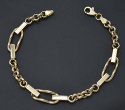 Real 14K Yellow Solid Gold Shiny 7.5" Rolo Interlocking Linked Charm Bracelet