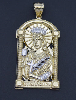 Real Solid 10K Yellow White Gold Shiny Diamond Cut St. Barbara Pendant 10.0gr