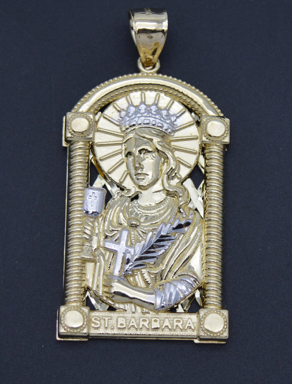 Real Solid 10K Yellow White Gold Shiny Diamond Cut St. Barbara Pendant 10.0gr