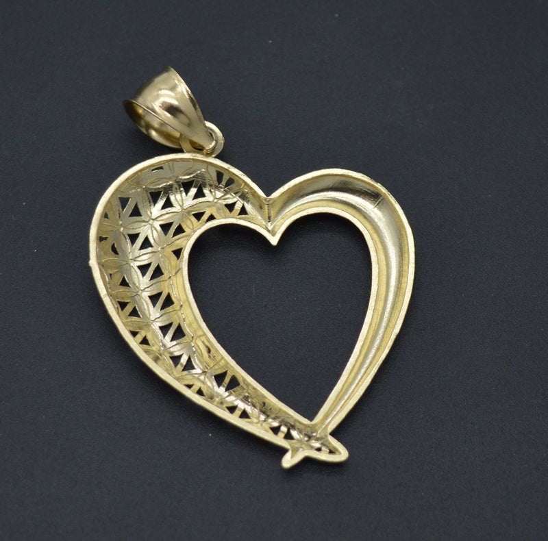 Real 10K Solid Yellow Gold Half Diamond Cut Heart Pendant + Rope Chain 4.0gr