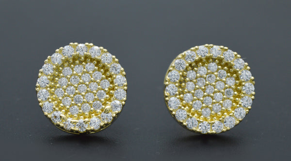 Real 10K Solid Yellow Gold 13mm Men's 3D Round Cut Iced CZ Stud Earrings 3.7gr.jpg