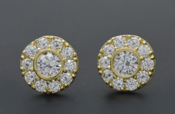 Real 10K Solid Yellow Gold 10mm Men's CZ Button Round Cut Stud Earrings 2.2gr.jpg