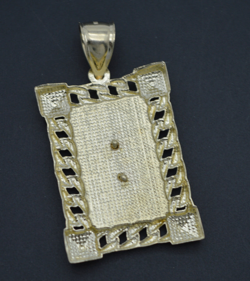 Real Solid 10K Yellow White Gold Saint Lazarus Shiny Diamond Cut Pendant 6.0gr