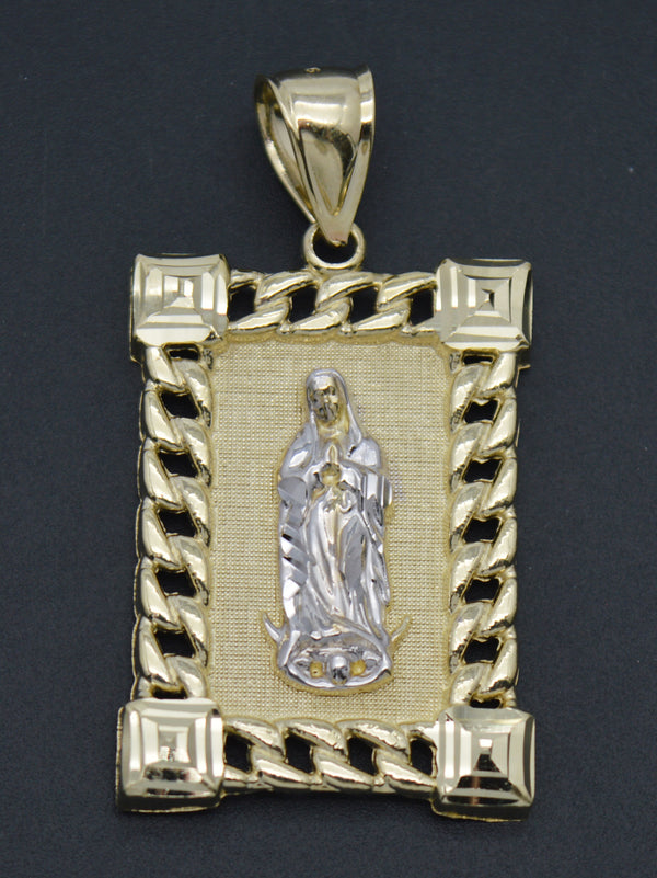 Real Solid 10K Yellow White Gold Shiny Virgin Mary Lady Guadalupe Pendant 6.3gr