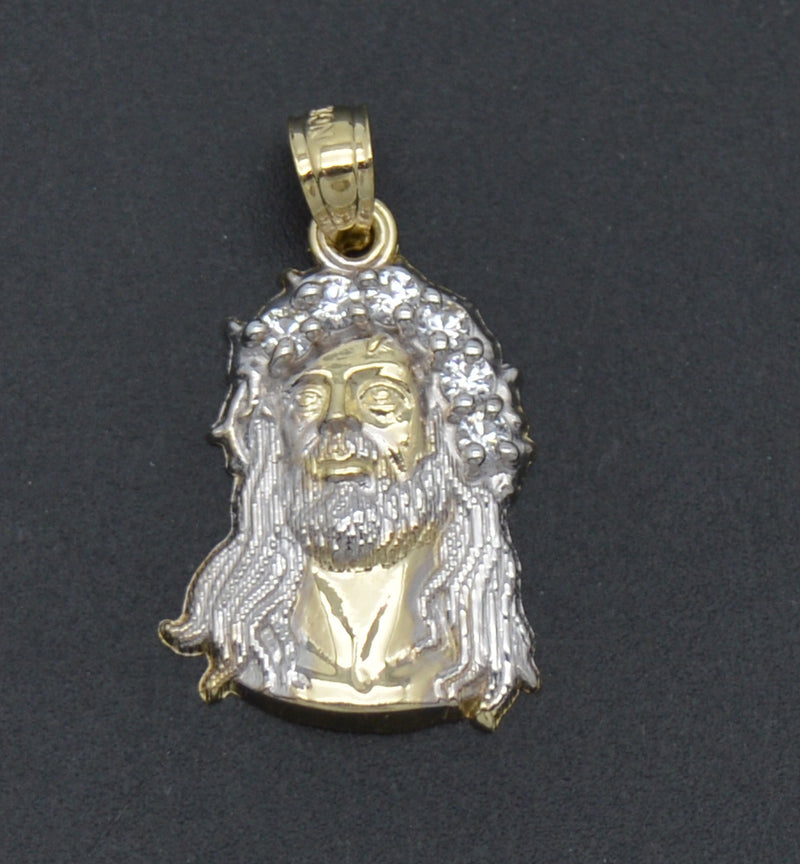 Real 10K Solid Yellow White Gold Jesus Crucifix Head Shiny Charm Pendant 1.1gr