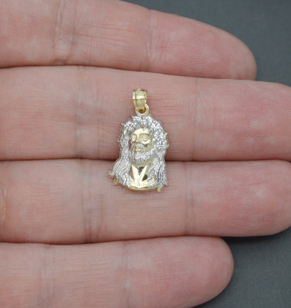 Real 10K Solid Yellow White Gold Jesus Crucifix Head Shiny Charm Pendant 1.1gr