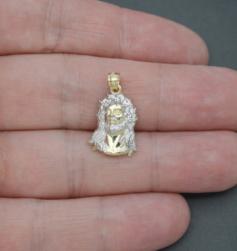 Real 10K Solid Yellow White Gold Jesus Crucifix Head Shiny Charm Pendant 1.1gr