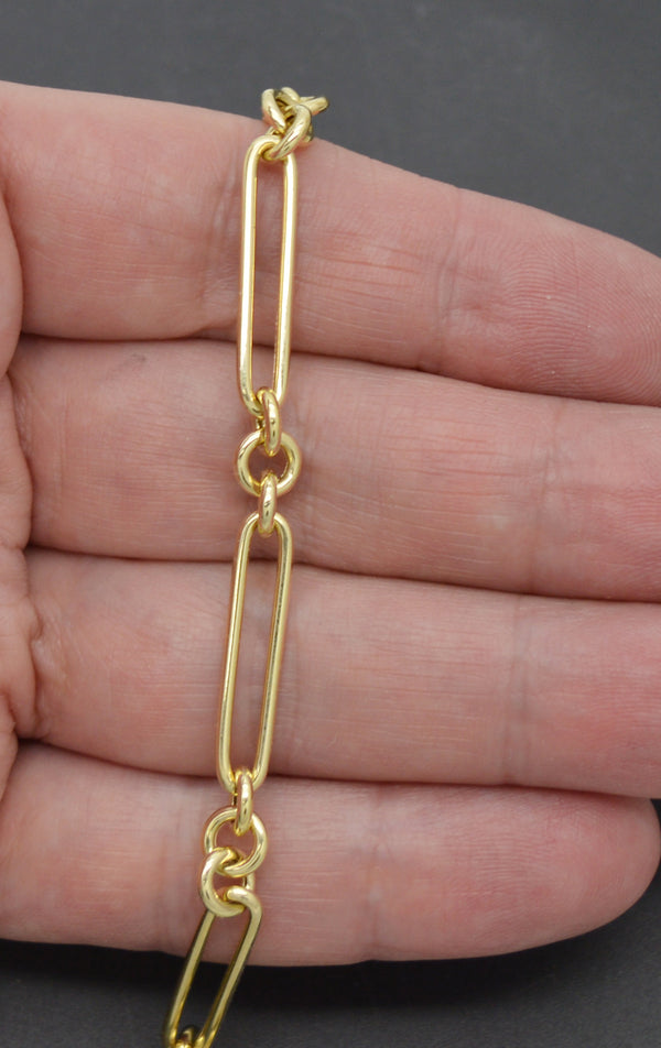 Real 14K Yellow Gold Shiny 7" Paperclip Link Chain Textured Bracelet 3.8 grams