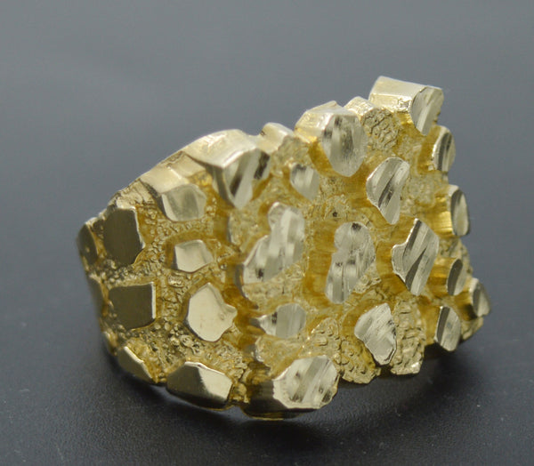 Real Solid 10K Yellow Gold Men's Nugget Square Ring 18mm ALL Sizes