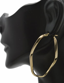 Real 14K Yellow Gold Shiny Polished Twisted Oval Charm Hoop Earrings 2.4 grams