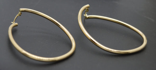 Real 14K Yellow Gold Shiny Polished Big Large Oval Hoop Earrings 3.3 grams