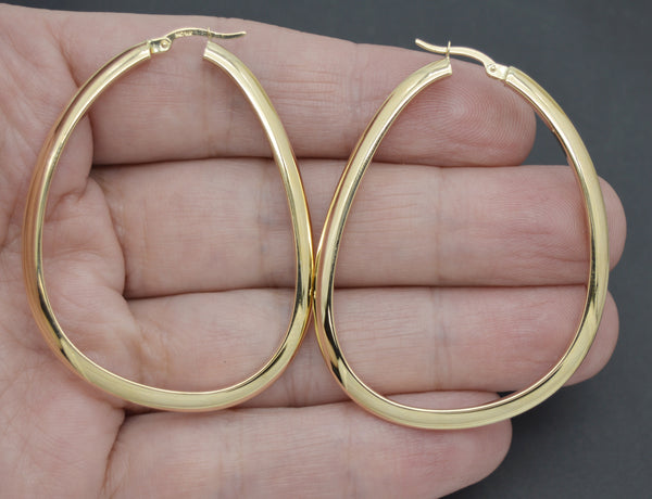 Real 14K Yellow Gold Shiny Polished Oval Charm Big Large Hoop Earrings 4.2 grams