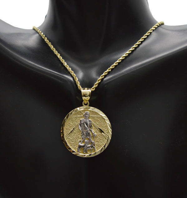 Real 10k Yellow Solid Gold Jesus Medallion Diamond Cut Pendant+Rope Chain 16"-24"