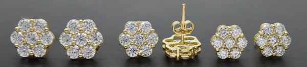 Real 10K Solid Yellow Gold Shiny Women's Flower Pave CZ Charm Stud Earrings.jpg