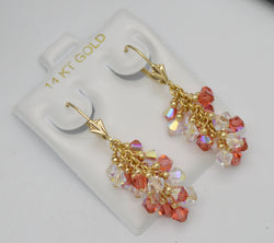 Real 14k Solid Gold Swarovski Crystal Grape Madew Leverback Multicolor Earrings