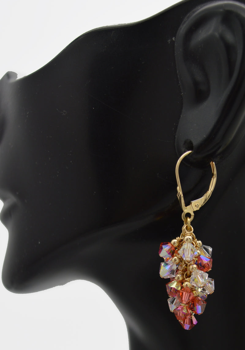 Real 14k Solid Gold Swarovski Crystal Grape Madew Leverback Multicolor Earrings