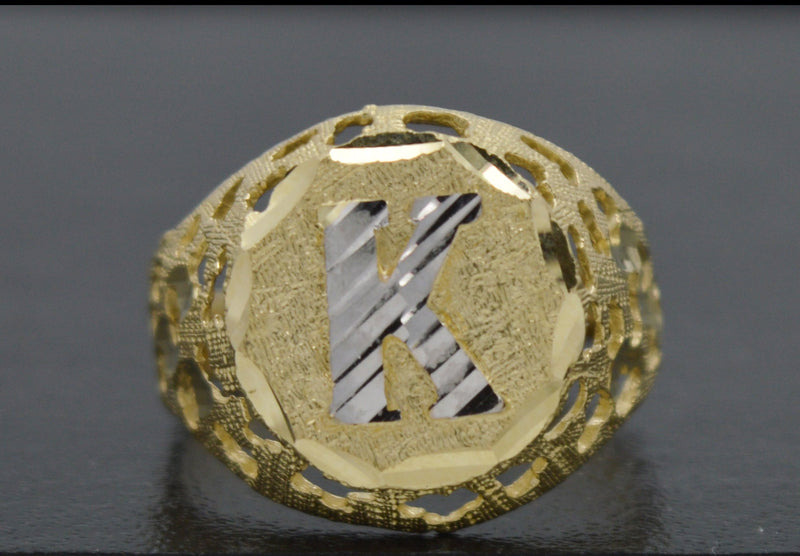 Real 10K Solid Yellow Gold Initial Letter Hip Hop Mens Ring 4.2gr A-Z Sizes 6-13