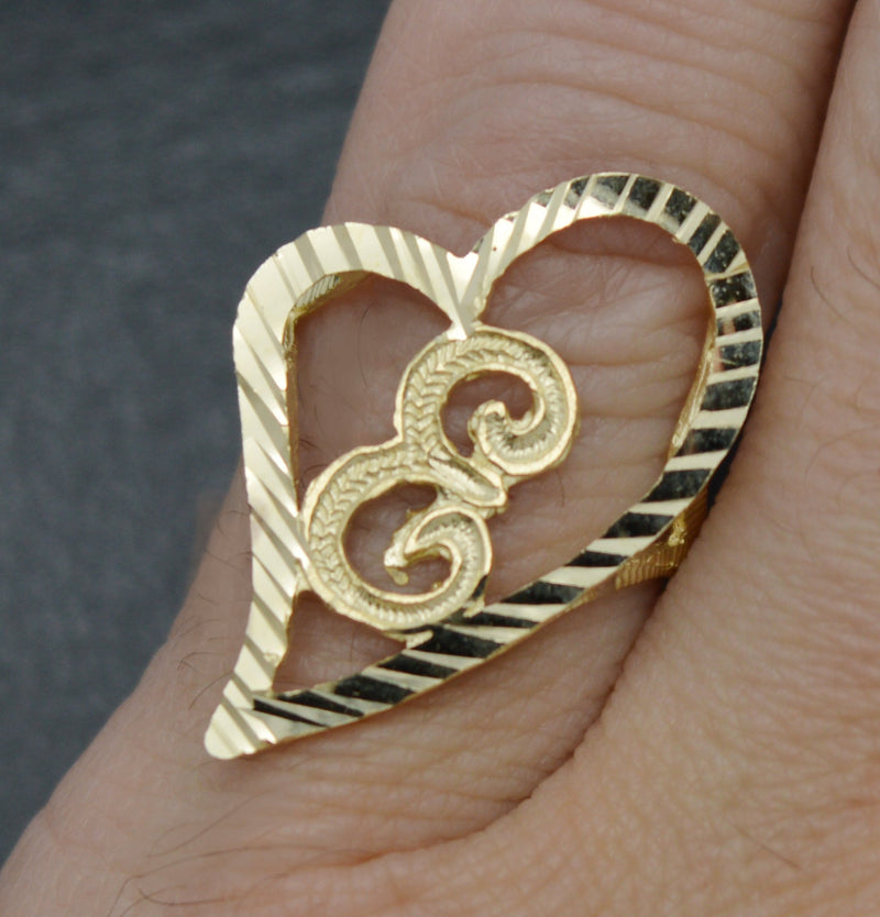 Real 10K Solid Yellow Gold Women Heart Initial Letter Ring 2.2gr A-Z Sizes 5-11