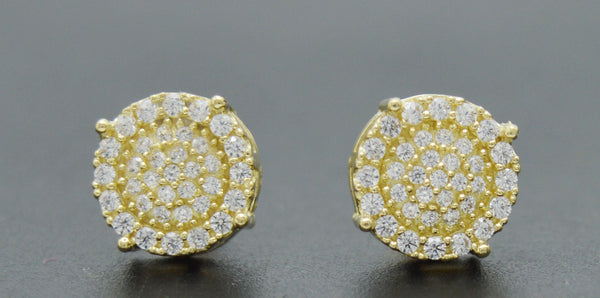 Real 10K Solid Yellow Gold 11mm Mens Halo Round Cut CZ Charm Stud Earrings 2.1gr.jpg