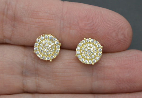 Real 10K Solid Yellow Gold 11mm Mens Halo Round Cut CZ Charm Stud Earrings 2.1gr.jpg