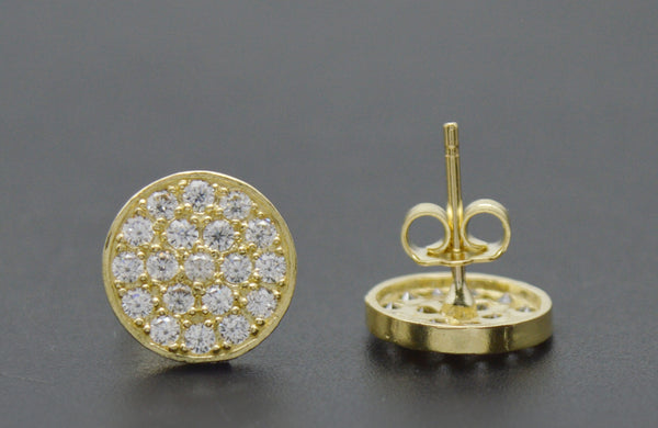 Real 10K Solid Yellow Gold 9.8mm Men's Filigree Round Cut CZ Stud Earrings 1.5gr.jpg