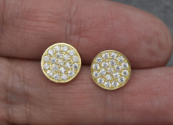 Real 10K Solid Yellow Gold 9.8mm Men's Filigree Round Cut CZ Stud Earrings 1.5gr.jpg