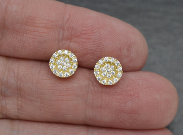 Real 10K Solid Yellow Gold 8mm Men's CZ Charm Halo Round Cut Stud Earrings 1.7gr.jpg