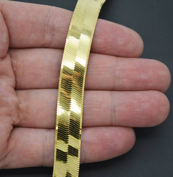 Real 10K Solid Yellow Gold High Polished Shiny 11.9gr Herringbone Bracelet 7"-8"