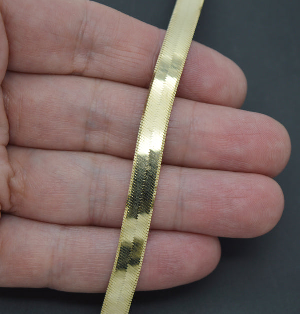 Real 10K Solid Yellow Gold Shiny 6.8gr High Polished Herringbone Bracelet 7-8''