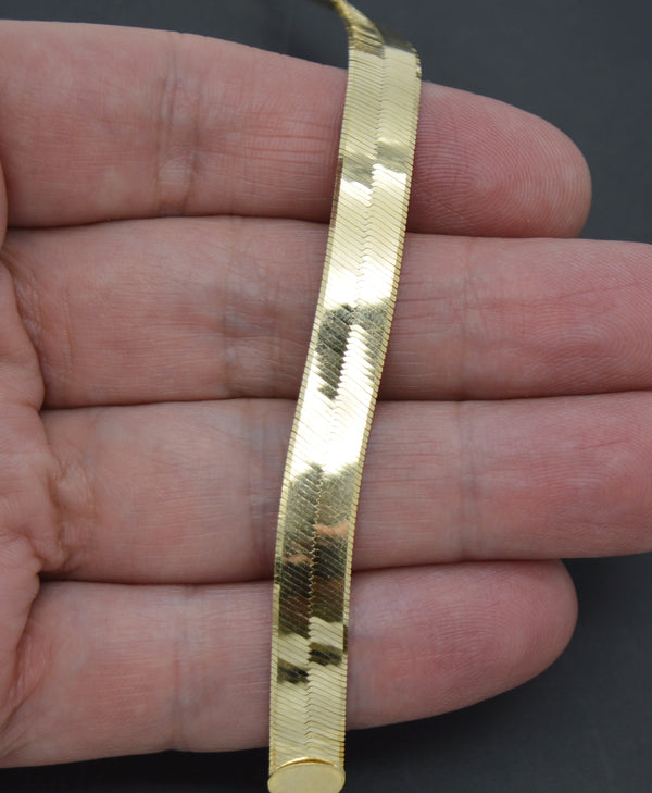 Real 10K Solid Yellow Gold High Polished Shiny 7.8gr Herringbone Bracelet 7-8''