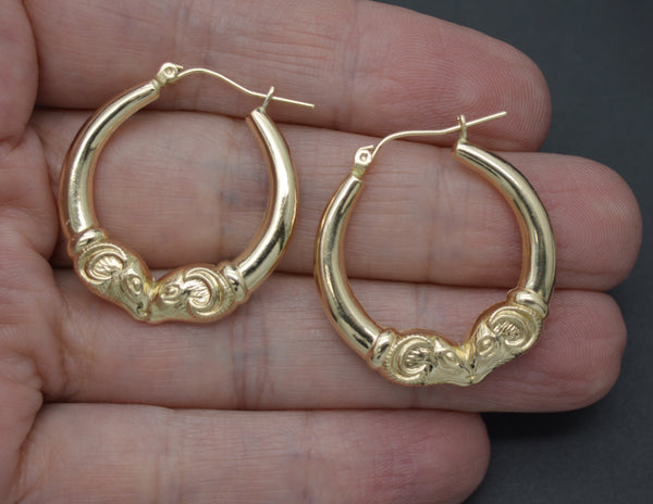 Real 10K Yellow Solid Gold 31.3mm Shiny Double Rams Head Hoop Earrings 3.1 grams