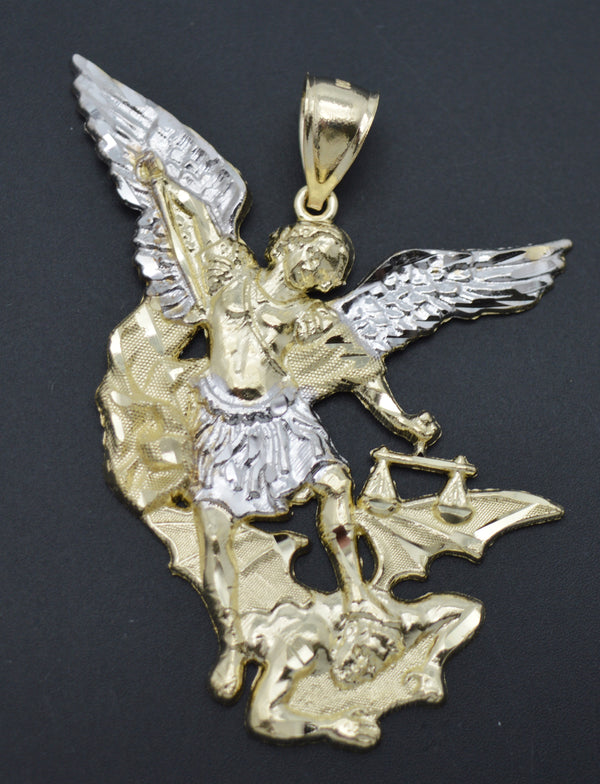 Real 10K Solid Yellow-White Gold Saint San Michael Miguel Charm Pendant 7.3gr.jpg