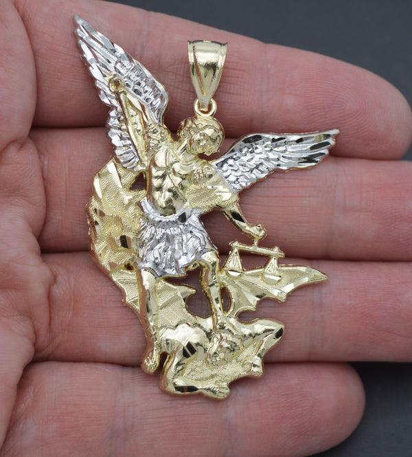 Real 10K Solid Yellow-White Gold Saint San Michael Miguel Charm Pendant 7.3gr.jpg