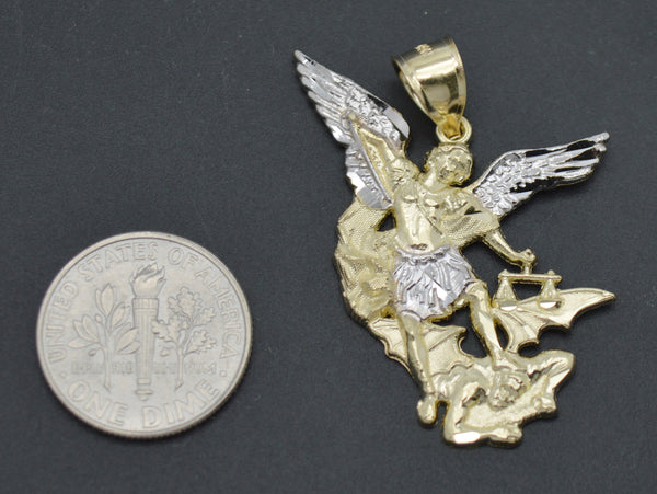 Real 10K Solid Yellow-White Gold Saint San Michael Miguel Charm Pendant 2.7gr.jpg