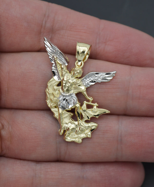 Real 10K Solid Yellow-White Gold Saint San Michael Miguel Charm Pendant 2.7gr.jpg